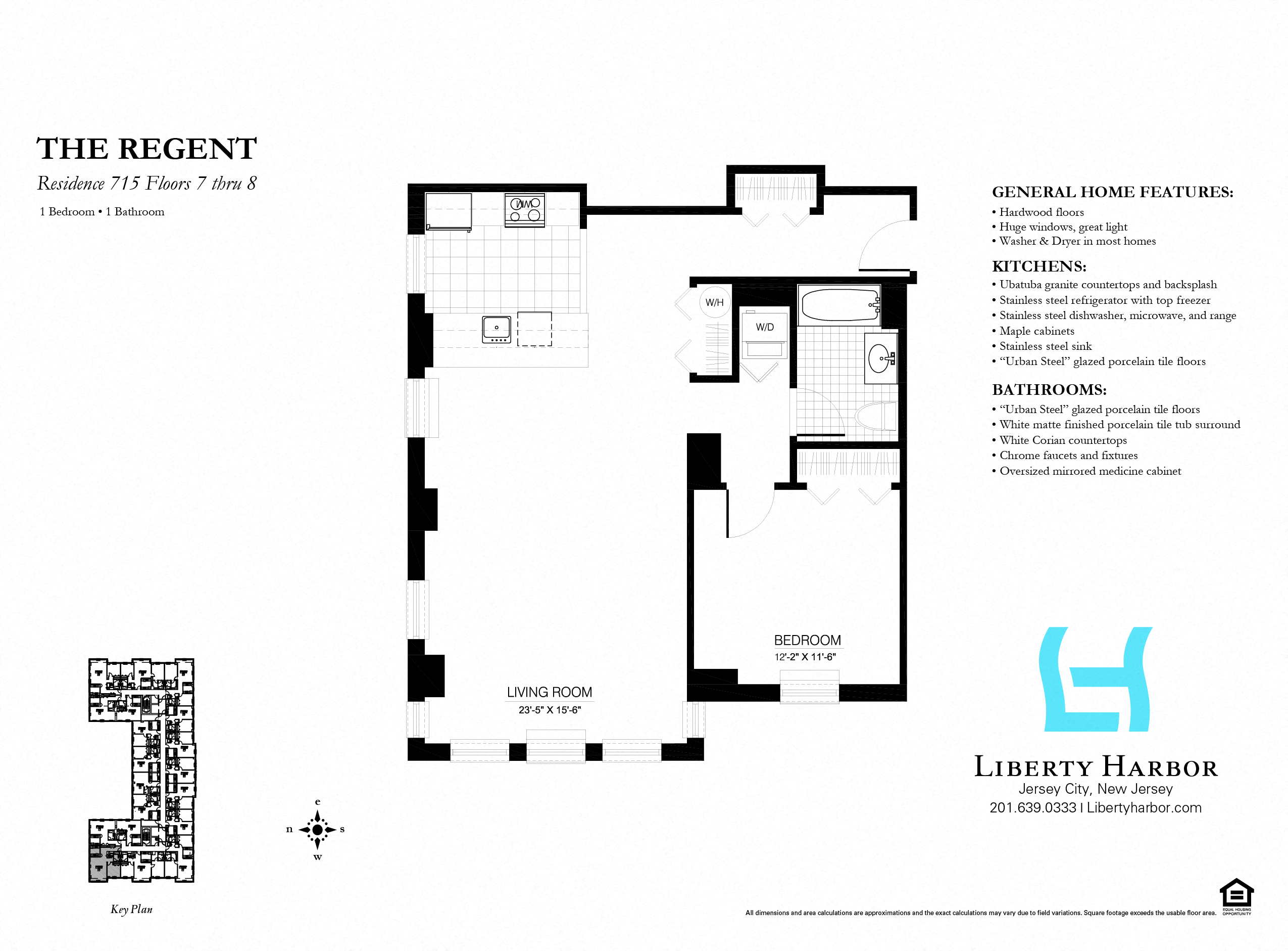Floor plan for 1 bed, 1 bath, 948 sqft